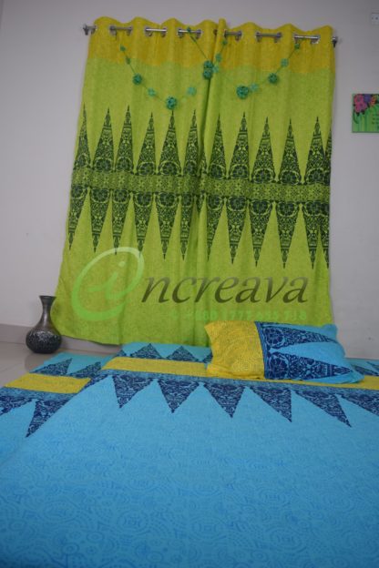 Sky blue Yellow Bed Cover