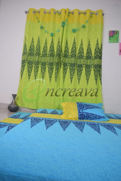 Sky blue Yellow Bed Cover