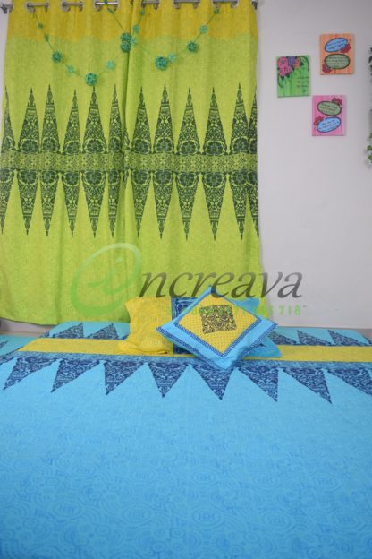 Sky blue Yellow Bed Cover