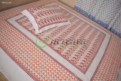 White Jamdni merun orange bed cover