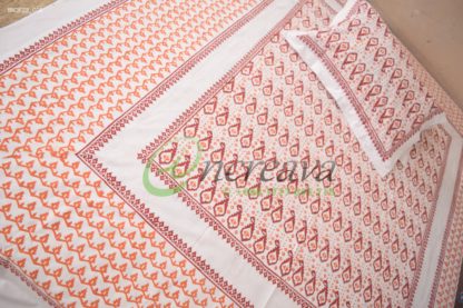 White Jamdni merun orange bed cover