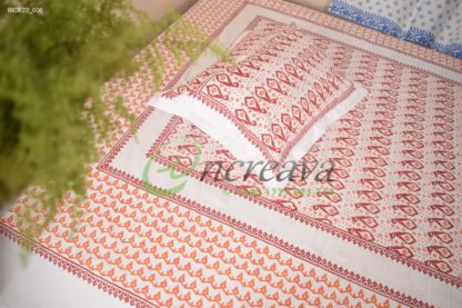 White Jamdni merun orange bed cover