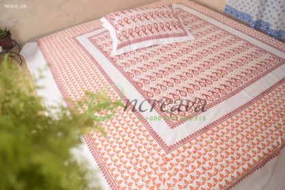 White Jamdni merun orange bed cover