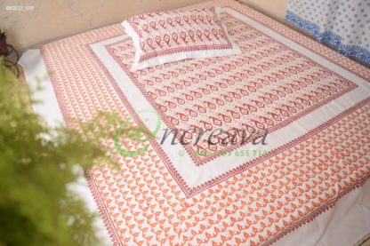 White Jamdni merun orange bed cover