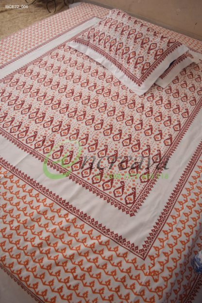 White Jamdni merun orange bed cover