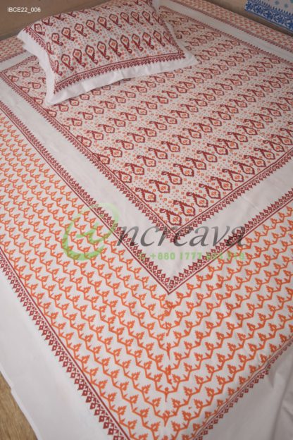 White Jamdni merun orange bed cover