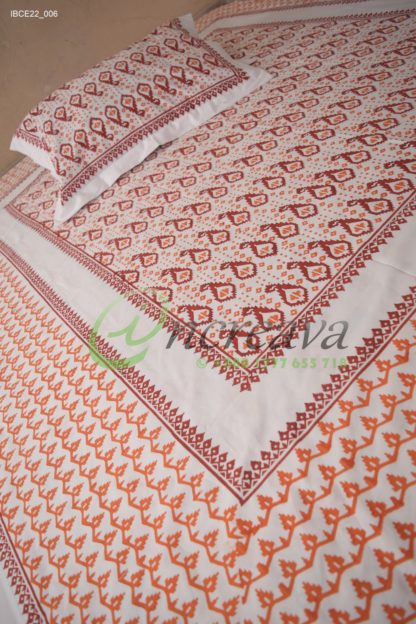 White Jamdni merun orange bed cover