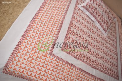 White Jamdni merun orange bed cover