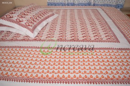 White Jamdni merun orange bed cover