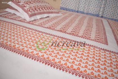 White Jamdni merun orange bed cover