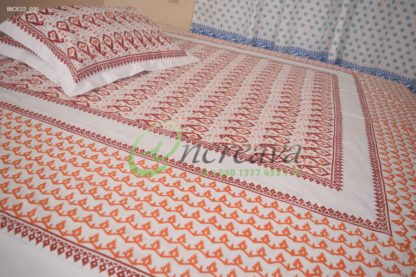 White Jamdni merun orange bed cover