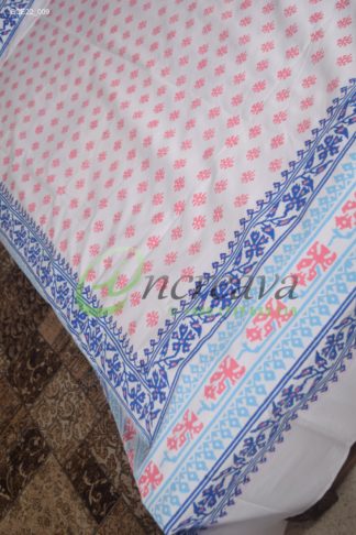 White Jamdni Blue Pink bed cover