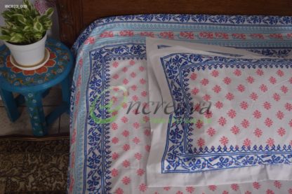 White Jamdni Blue Pink bed cover