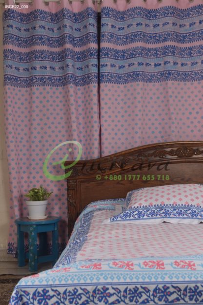 White Jamdni Blue Pink bed cover