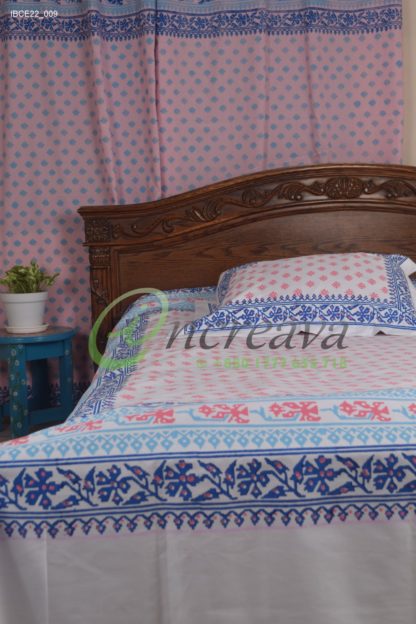 White Jamdni Blue Pink bed cover