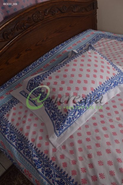 White Jamdni Blue Pink bed cover