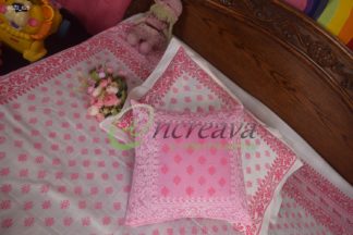 White Pink Jamdani Bed Cover