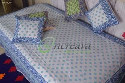 White Jamdani Blue Single Bed cover