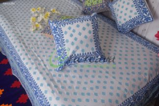 White Jamdani Blue Single Bed cover